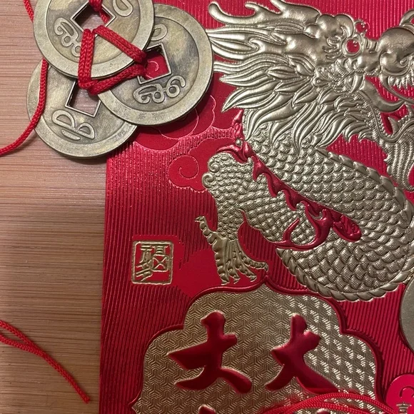 Chinese New Year Red Lucky Money Envelope 3 Feng Shui Coin Set - Picture 9 of 11